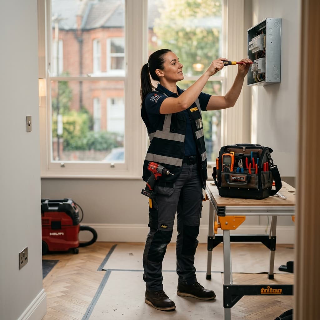 A professional UK tradesperson using Best Quote Pro on a modern restoration site.
